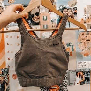 nike neon pink and gray sports bra